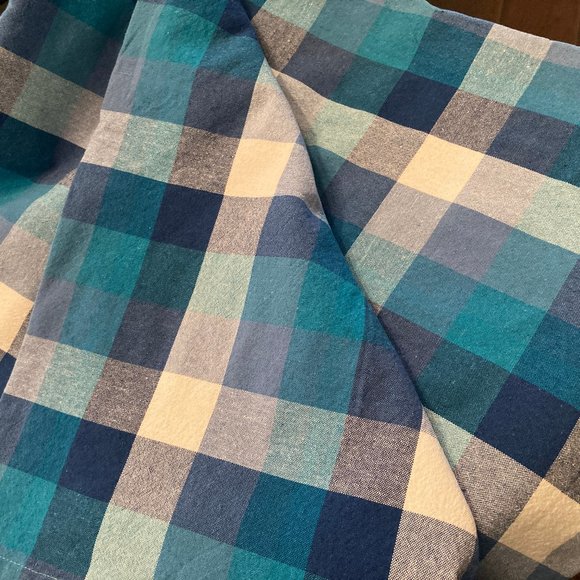 Country Living Vintage Cotton Large Blue Check Tablecloth  96" x 57" - Picture 3 of 7